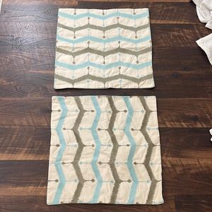 West Elm Blue Cotton Chevron Blue Tan Buttoned Embroidered 20x20 Pillow …
